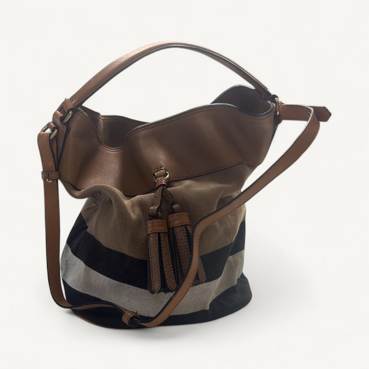 Burberry Ashby Bucket Mega Check Hobo Bag in Brown & Dark Brown