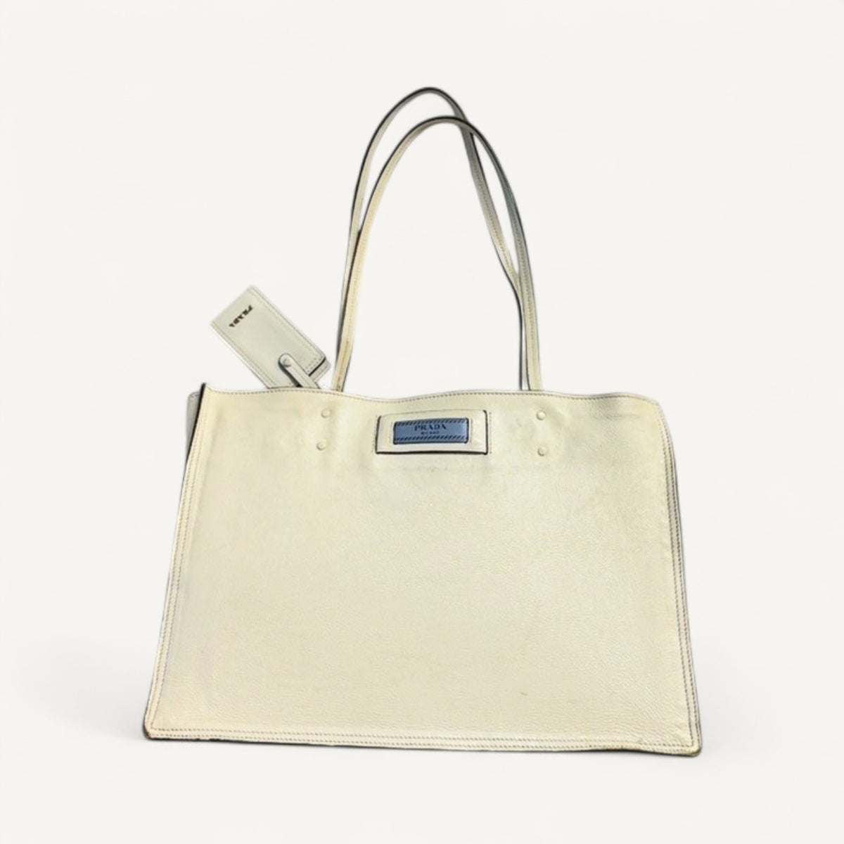 Prada Glace Calf Etiquette Leather Tote in White