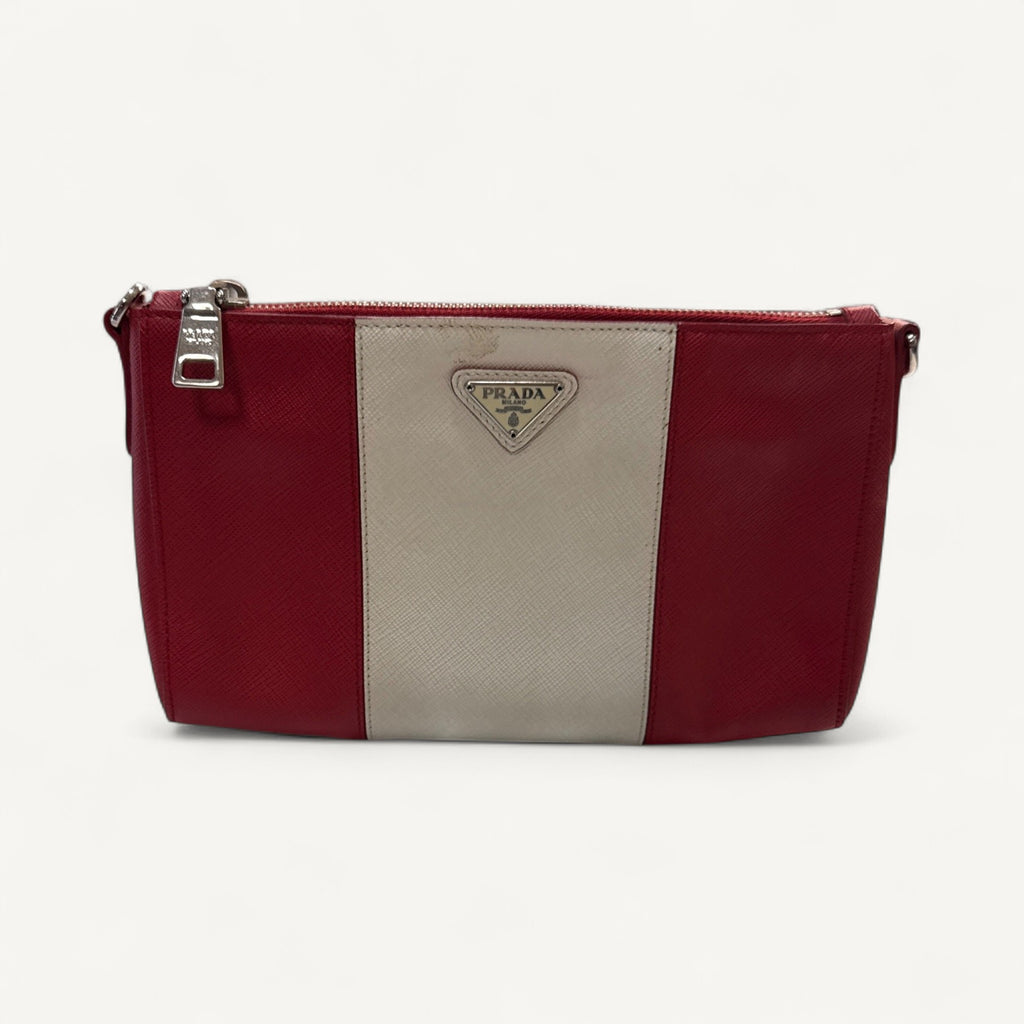Prada Red White Clutch in White & Red