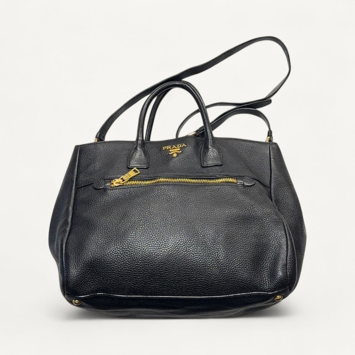 Prada Vitello Daino Convertible Tote in Black