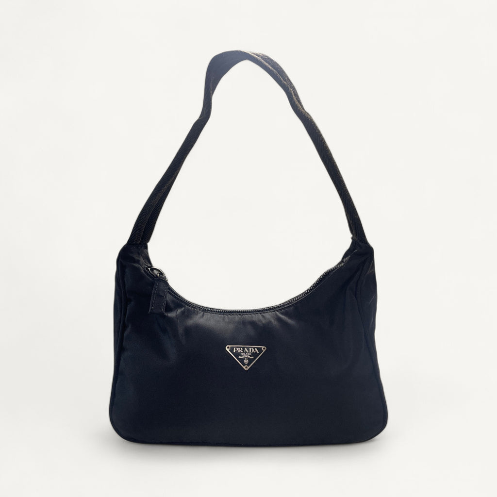 Prada Vintage Nylon Tessuto Shoulder Bag in Black