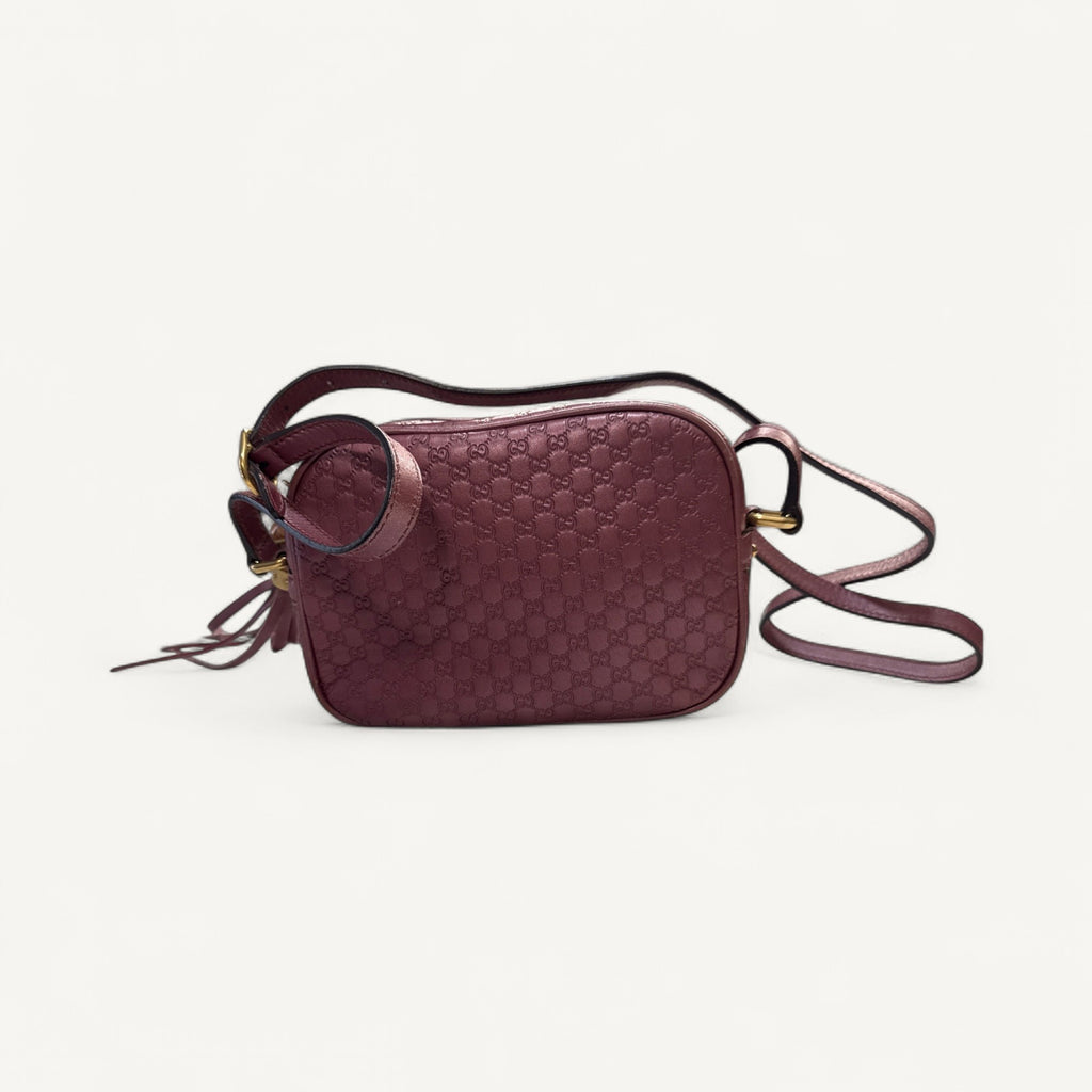 Gucci Guccissima Bree Camera Crossbody Bag in Metallic Pink