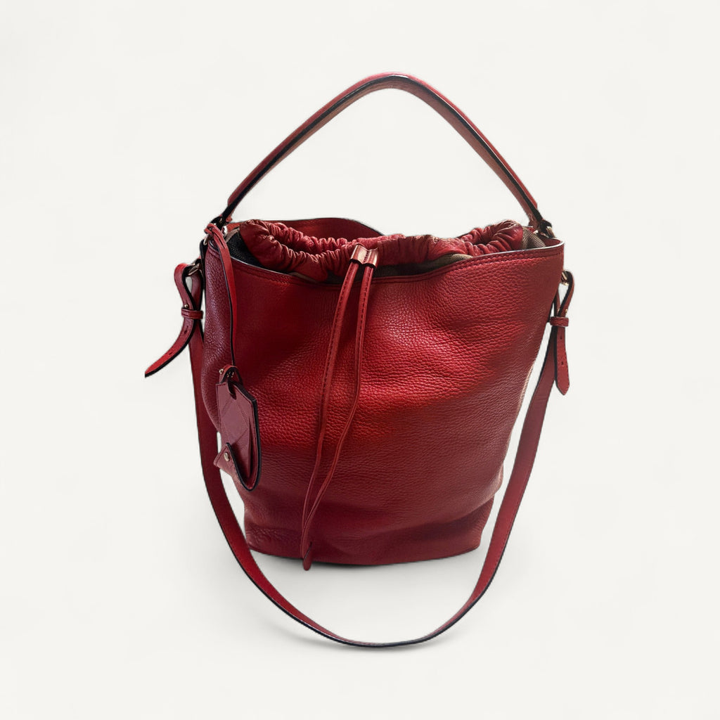 Burberry Bucket Hobo Messenger Bag in Red