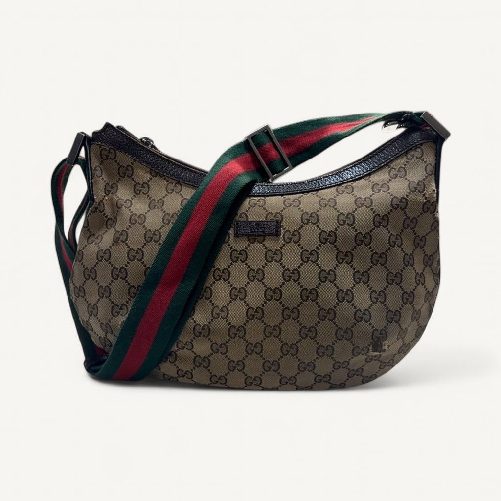 Gucci Crescent Web Strap Halfmoon Messenger in Brown