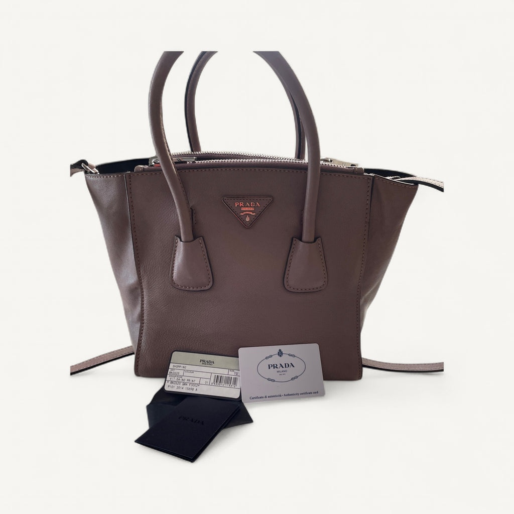 Prada Leather Vitello Daino Convertible Twins Tote Crossbody Bag