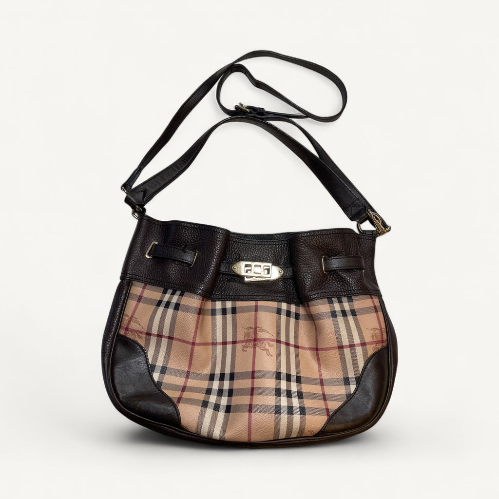 Burberry Haymarket Check Shoulder Bag in Brown & Dark Brown