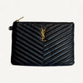 Saint Laurent Matelasse Chevron Zipper Clutch Small in Black