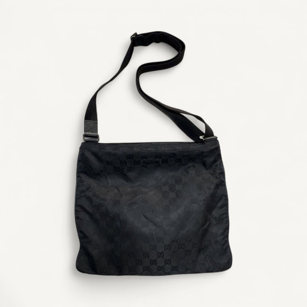 Gucci Monogram Canvas Nylon Messenger Crossbody in Black