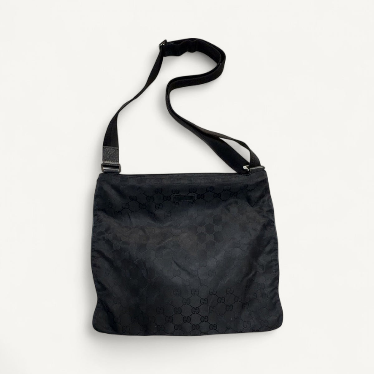 Gucci Monogram Canvas Nylon Messenger Crossbody in Black