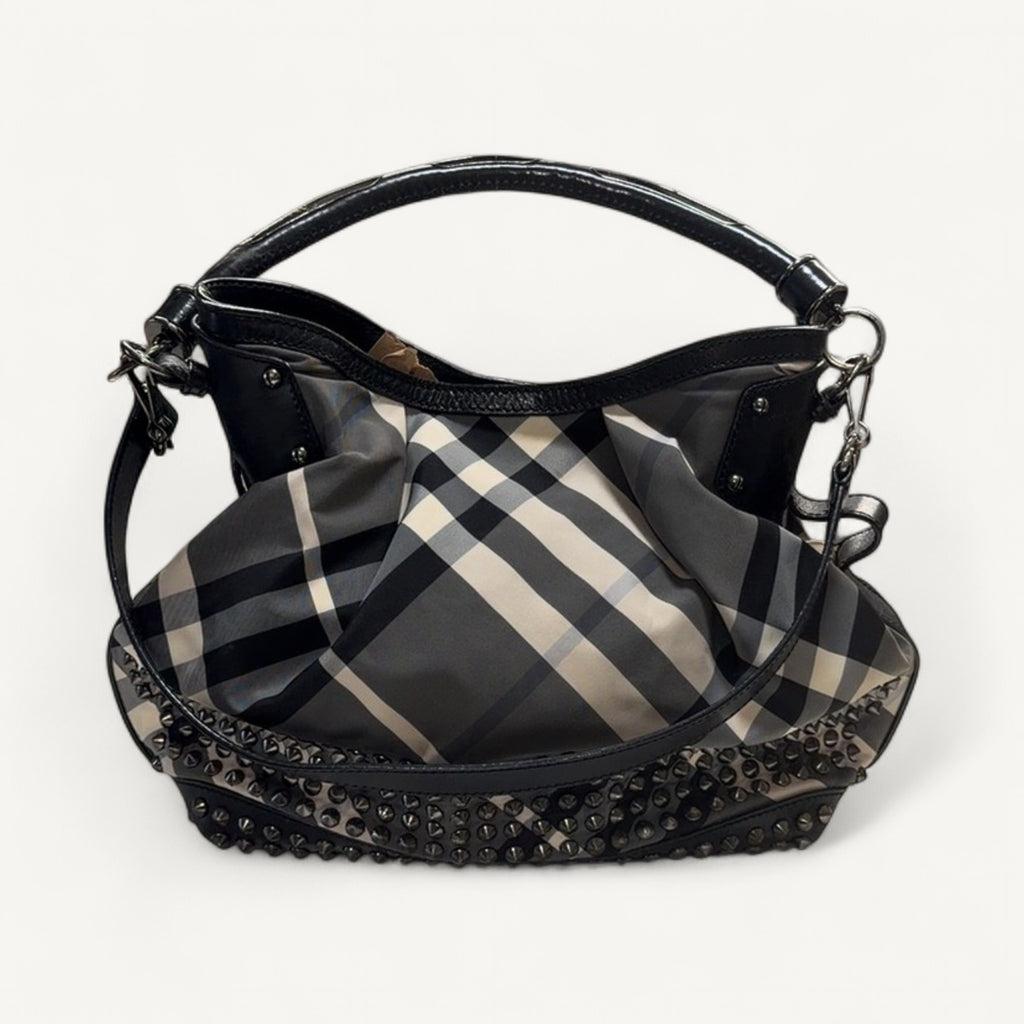 Burberry Check Studded Hobo in Black