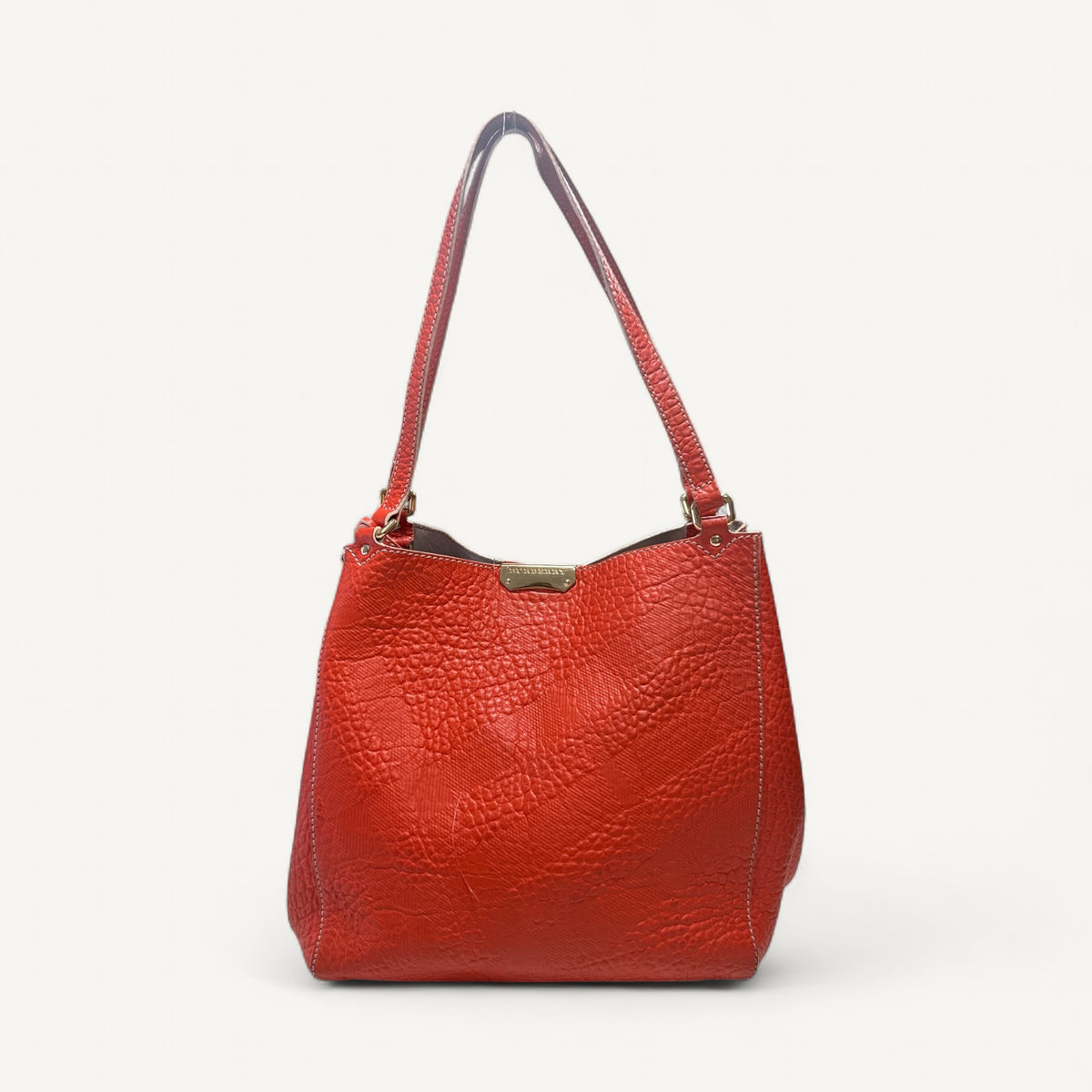 Burberry Embossed Check Tote in Orange