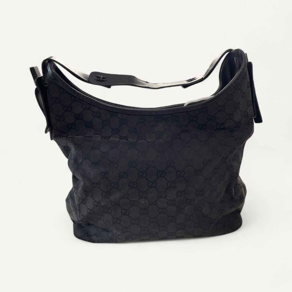 Gucci GG Canvas Shoulder Hobo Bag in Black