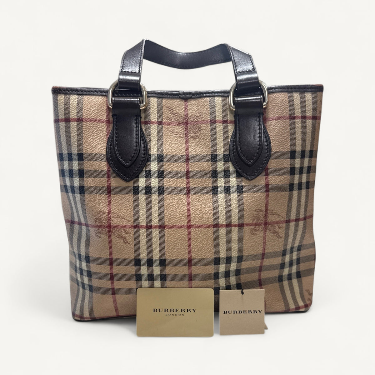 Burberry Haymarket Check Tote in Dark Brown