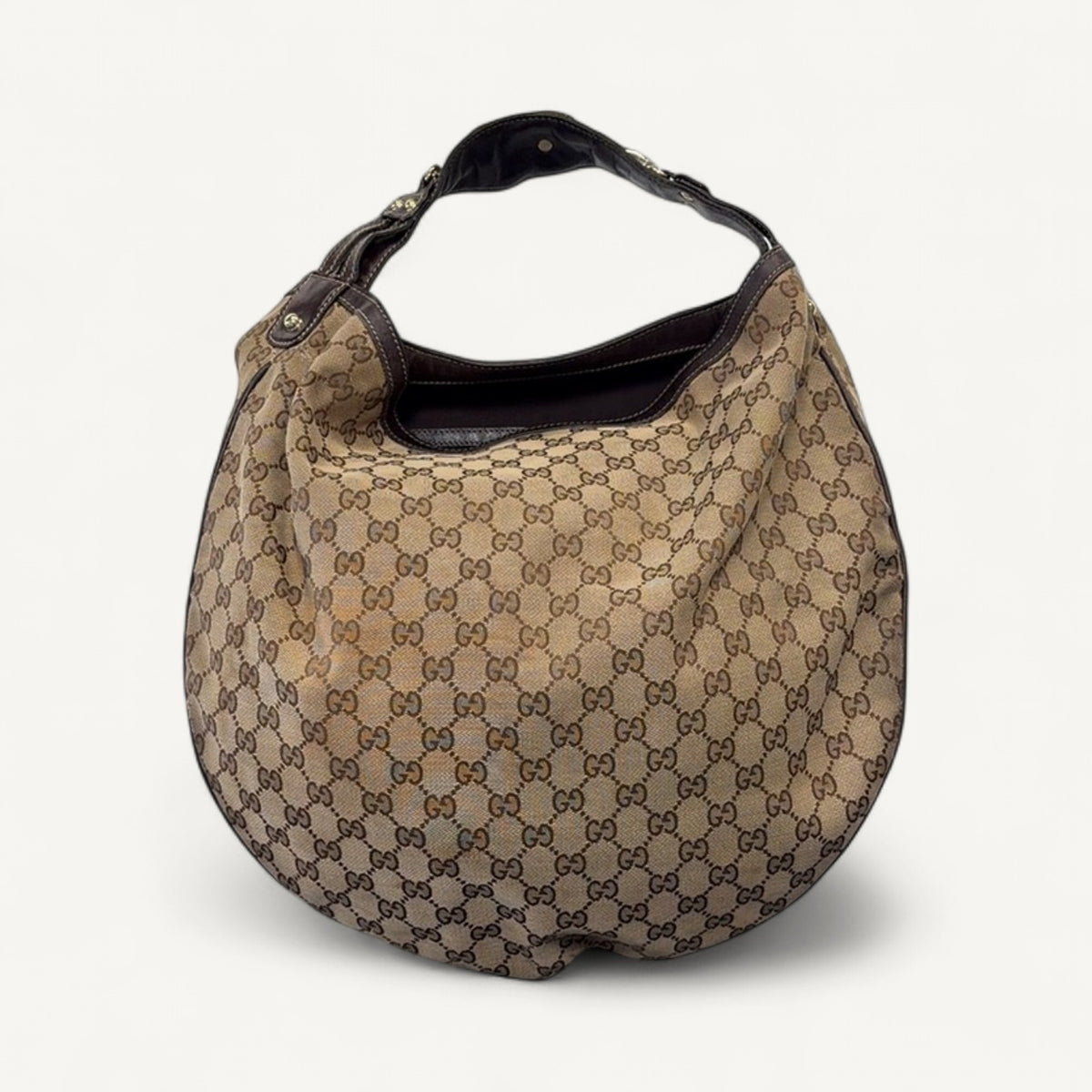 Gucci GG Canvas Wave Horsebit Hobo in Brown