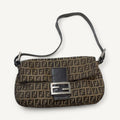 Fendi FF Logo Canvas Double Flap Shoulder Bag in Brown & Dark Brown