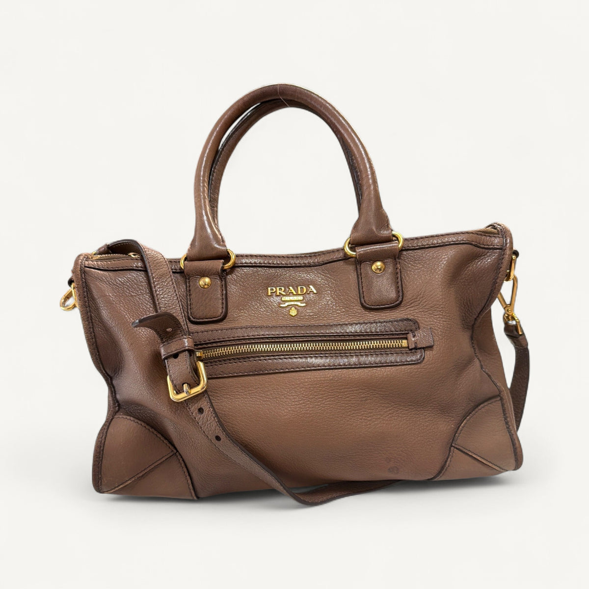 Prada Front Zipper Vitello Daino in Brown