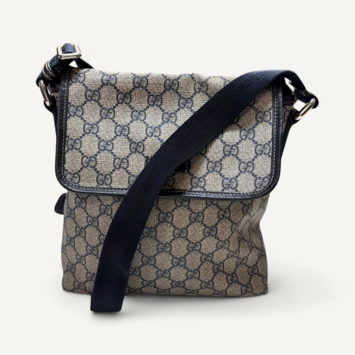 Gucci Supreme Plus Coated Canvas Messenger in Navy