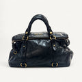 Miu Miu Bow Shine Leather Top Handle Tote in Black