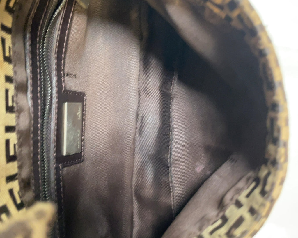 Fendi FF Logo Canvas Double Flap Shoulder Bag in Brown & Dark Brown