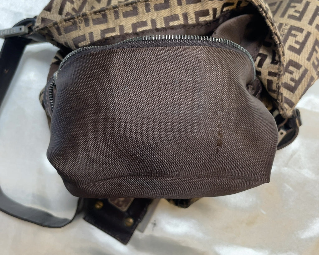 Fendi FF Logo Canvas Double Flap Shoulder Bag in Brown & Dark Brown