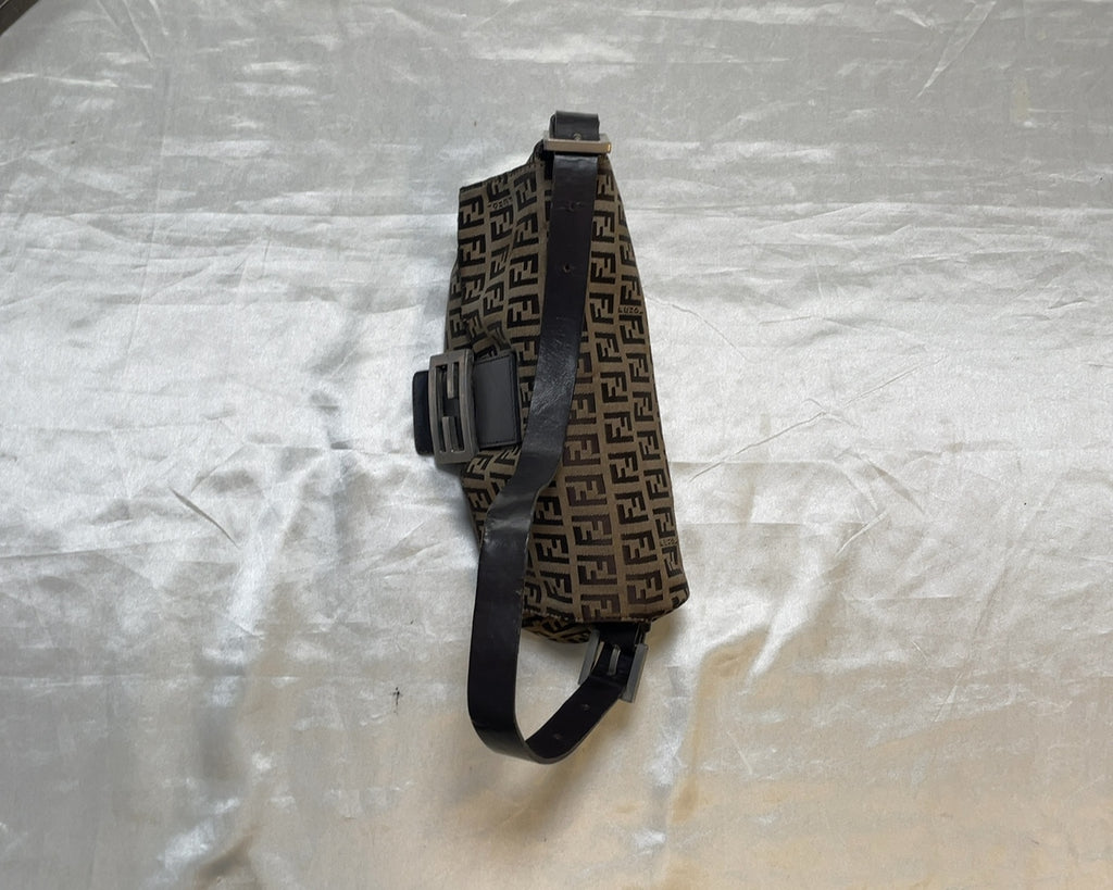 Fendi FF Logo Canvas Double Flap Shoulder Bag in Brown & Dark Brown
