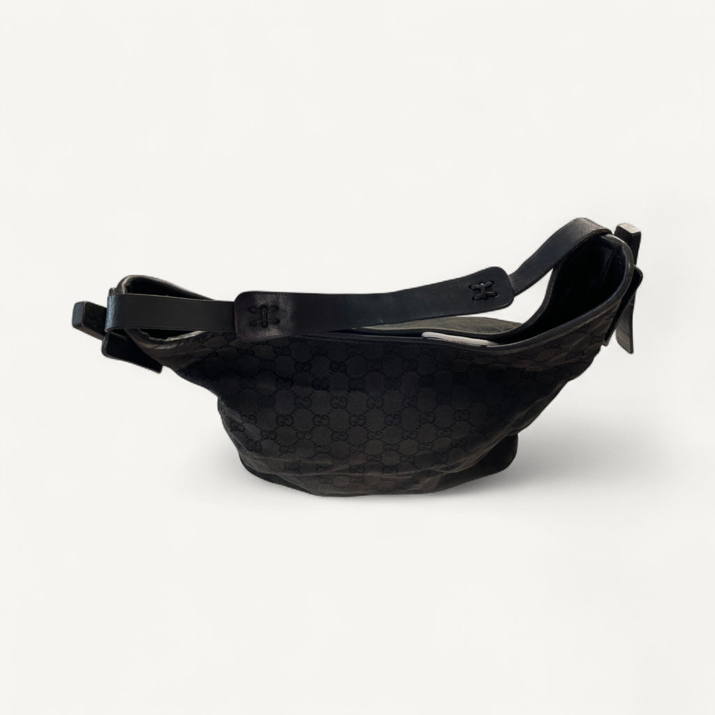 Gucci GG Canvas Shoulder Hobo Bag in Black