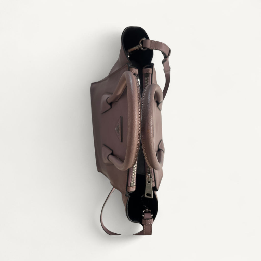 Prada Leather Vitello Daino Convertible Twins Tote Crossbody Bag