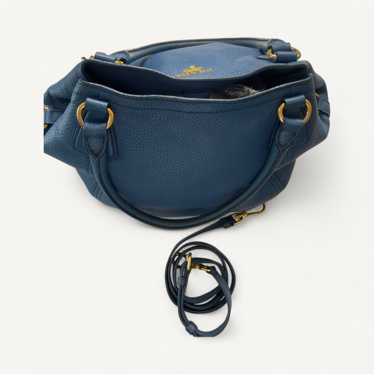 Prada Vitello Daino Convertible Two Way Crossbody Bag in Navy
