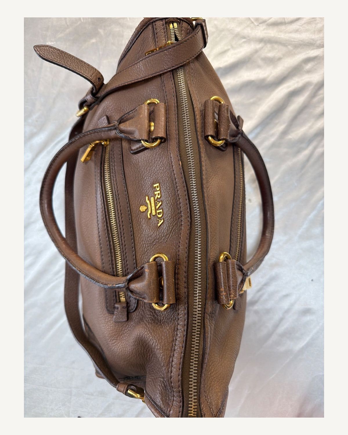 Prada Front Zipper Vitello Daino in Brown