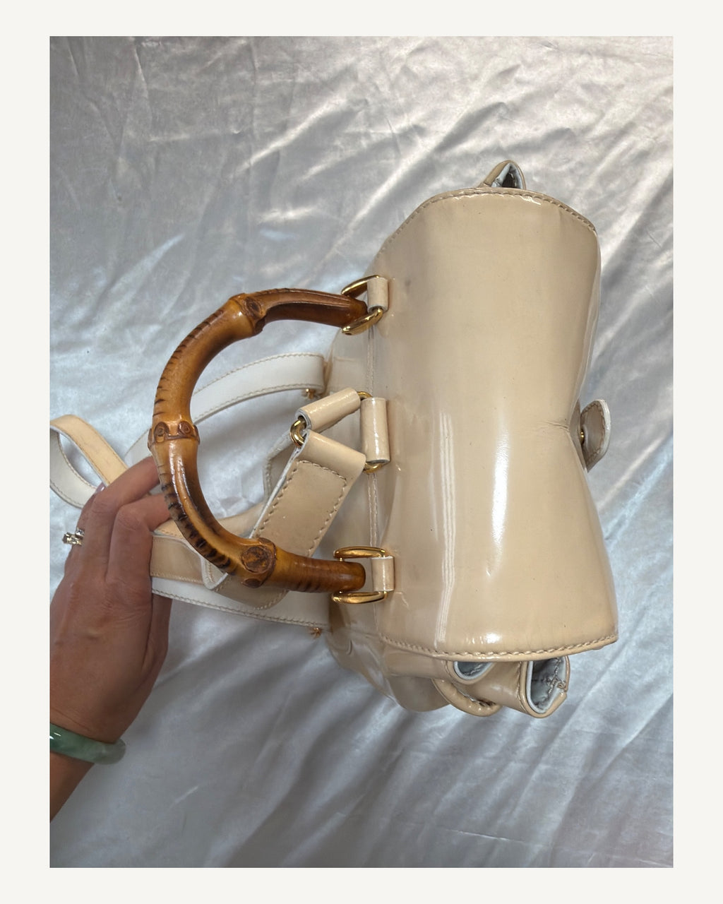 Gucci Vintage Patent Backpack in Cream