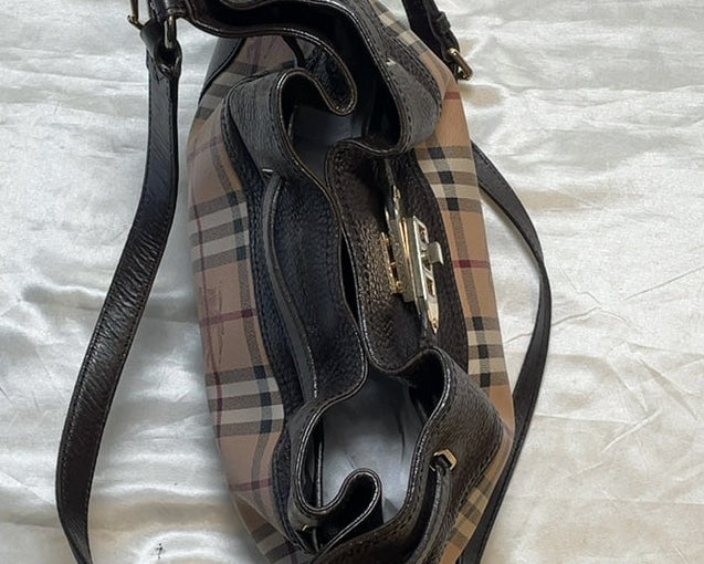 Burberry Haymarket Check Shoulder Bag in Brown & Dark Brown