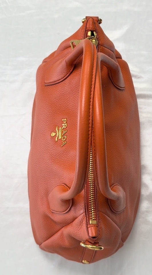 Prada Vitello Daino Convertible Tote in Orange