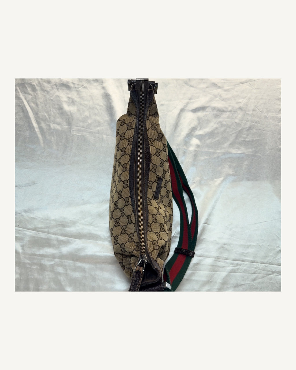 Gucci Crescent Web Strap Halfmoon Messenger in Brown