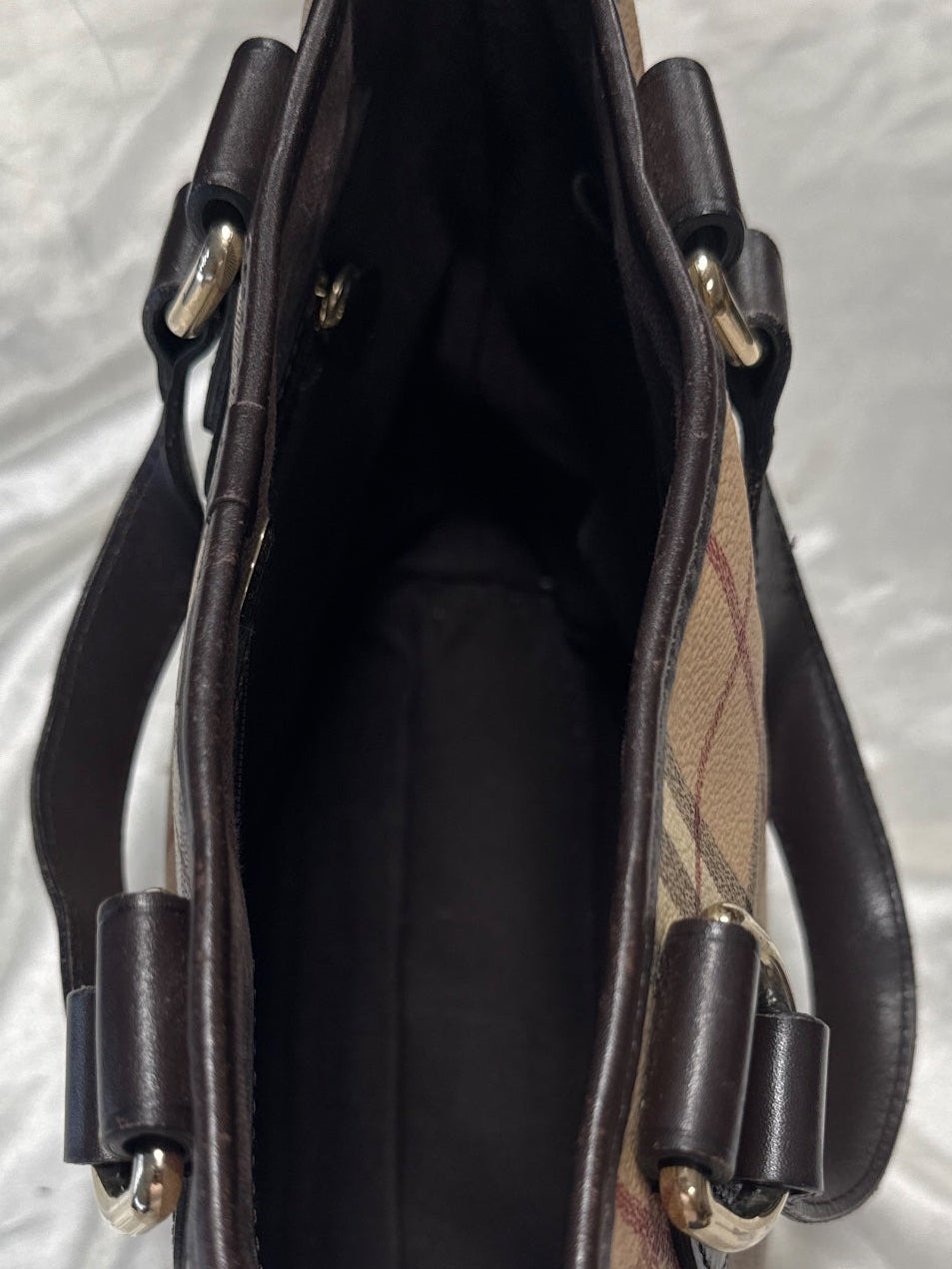 Burberry Haymarket Check Tote in Dark Brown