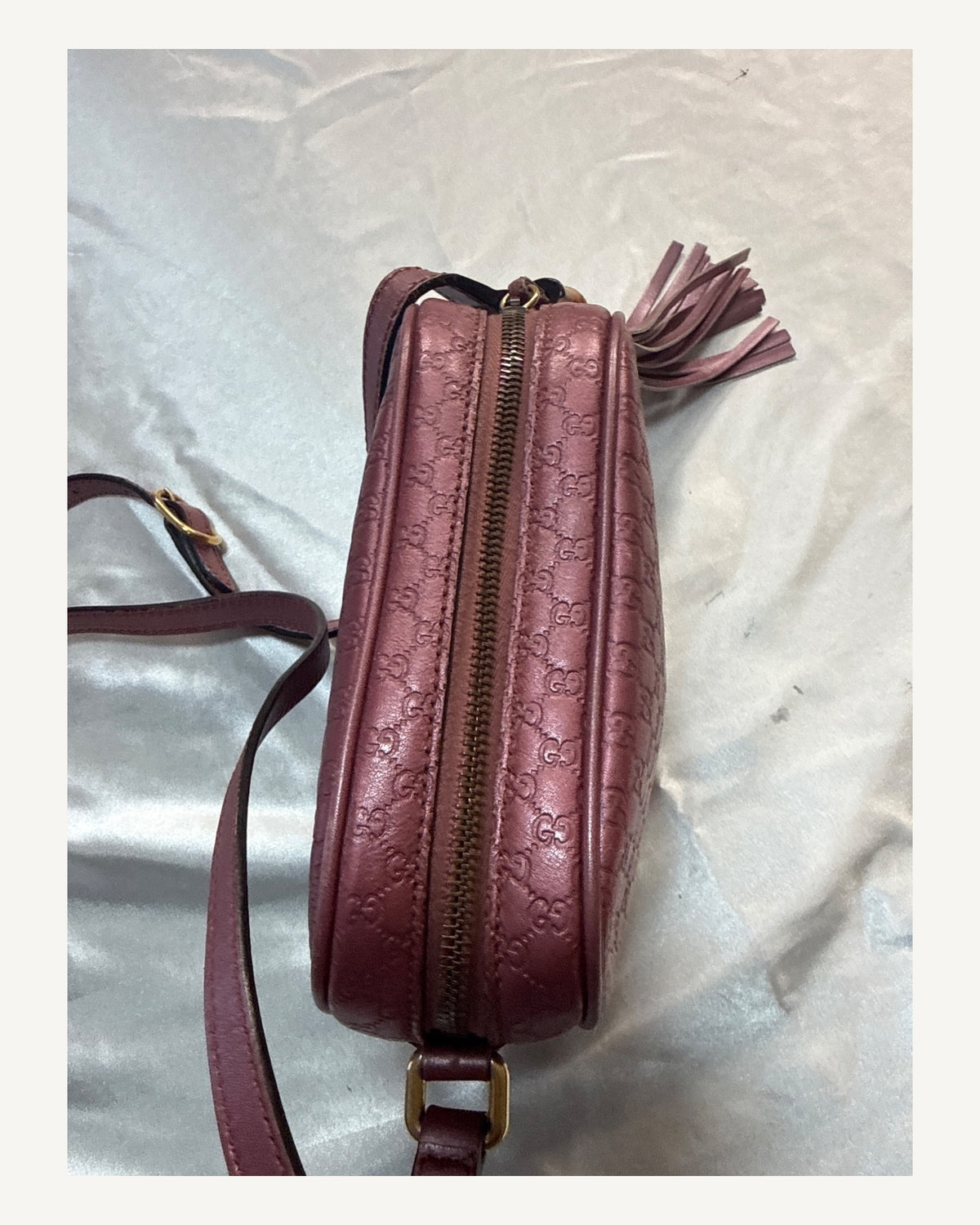 Gucci Guccissima Bree Camera Crossbody Bag in Metallic Pink
