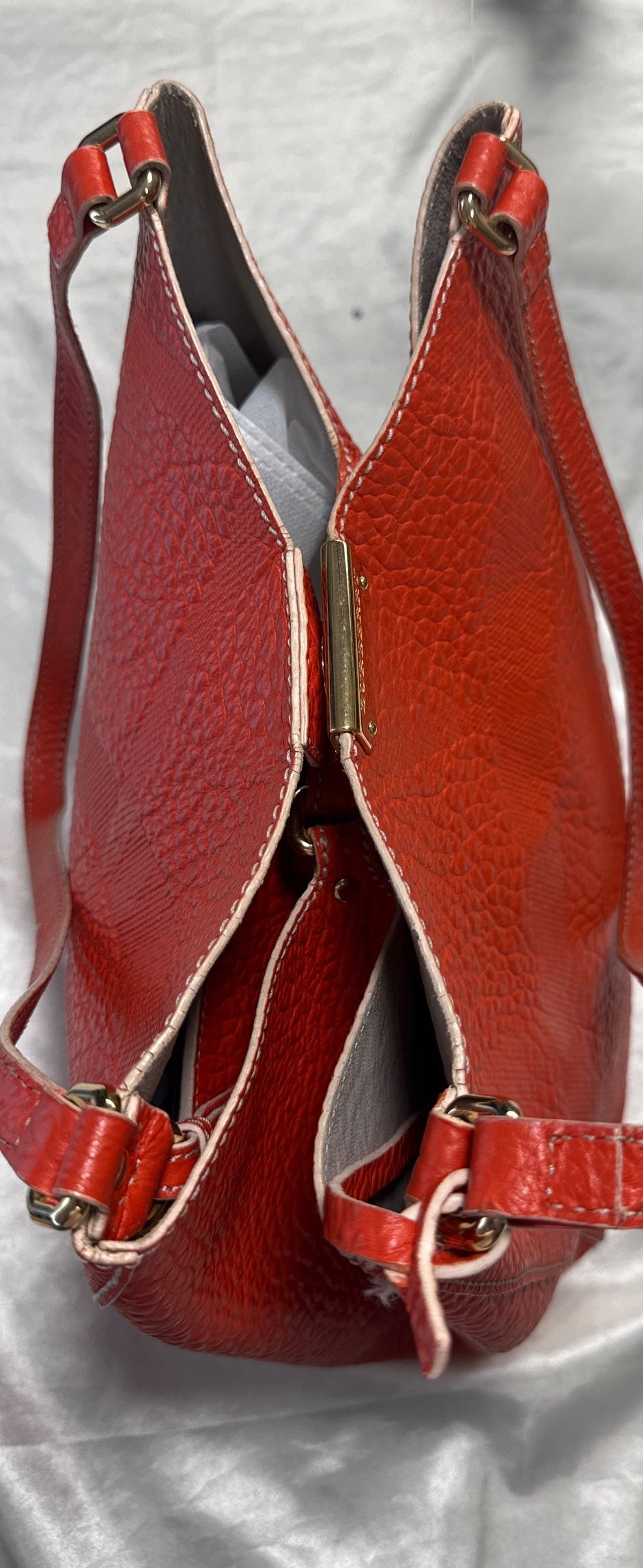 Burberry Embossed Check Tote in Orange