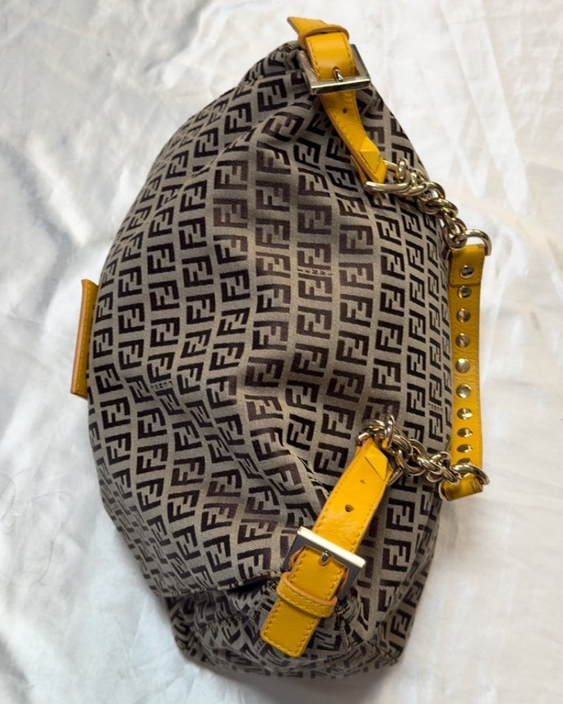 Fendi Zucca Shoulder Bag in Brown & Yellow