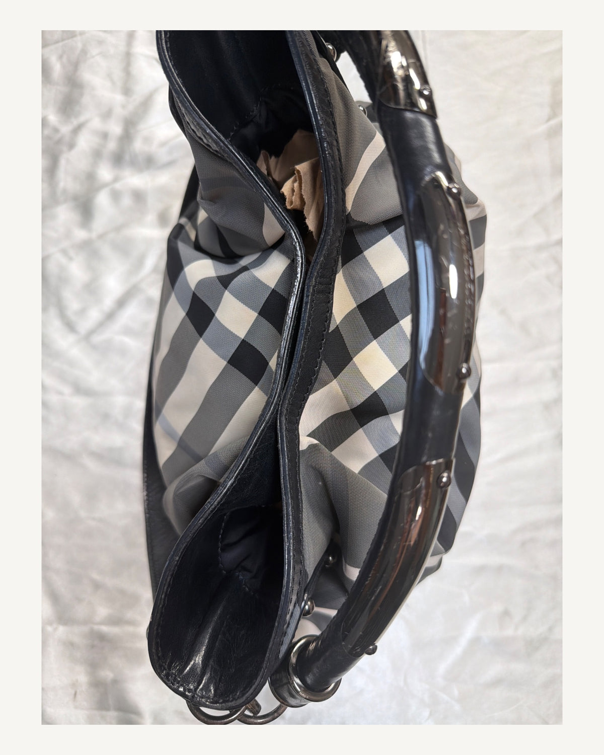 Burberry Check Studded Hobo in Black